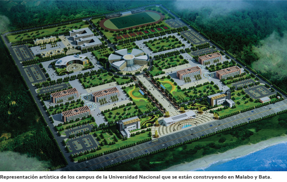 Representación artística de los campus de la Universidad Nacional que se están construyendo en Malabo y Bata.