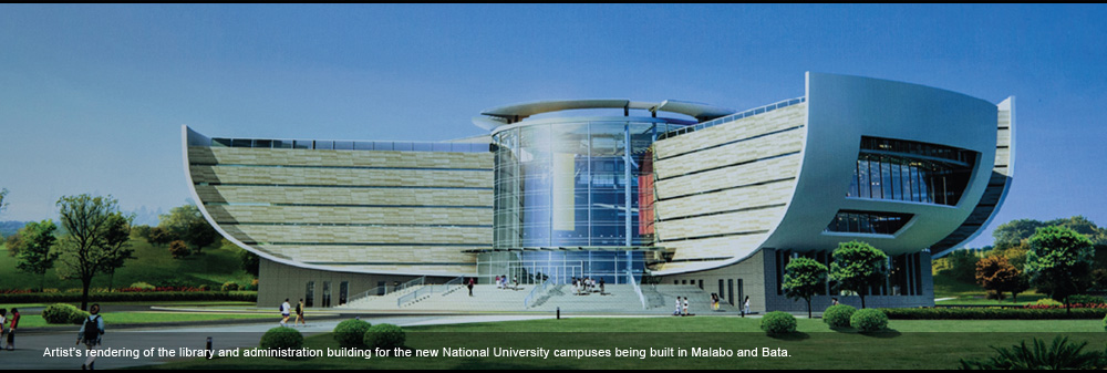 Artist's rendering of the library and administration building for the new National University campuses being built in Malabo and Bata.